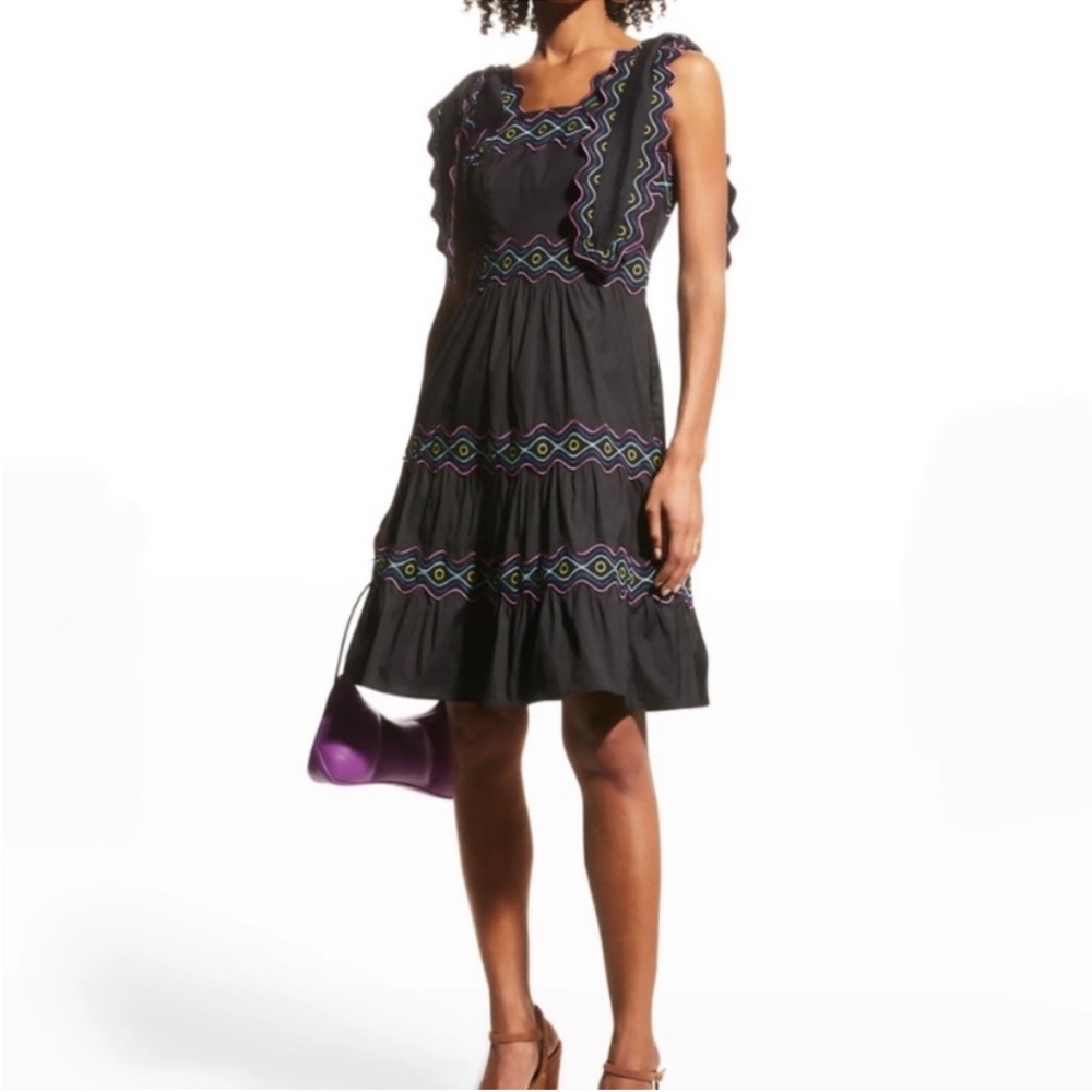 Celia B Size Large Umi Short Dress In Black Tie Shoulder Scalloped Edge